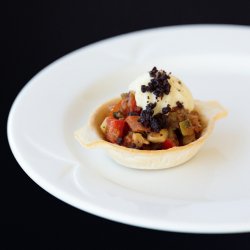 Vegetable ratatouille, hummus, Lebanese bread chips, garlic cream - Cold bites